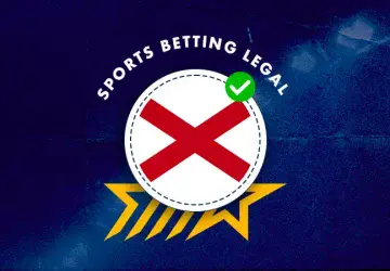 Sports betting legal banner with Alabama-style red cross icon