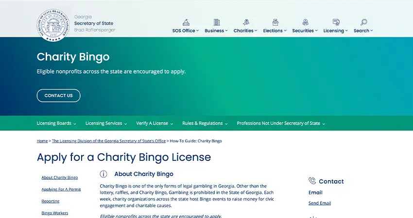 official site to apply for a charity bingo license in Georgia State
