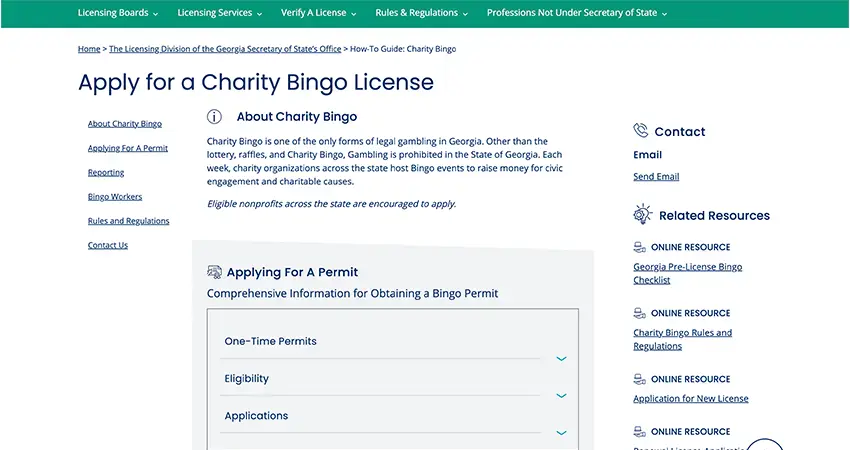 Georgia Secretary of State charity bingo license guidance