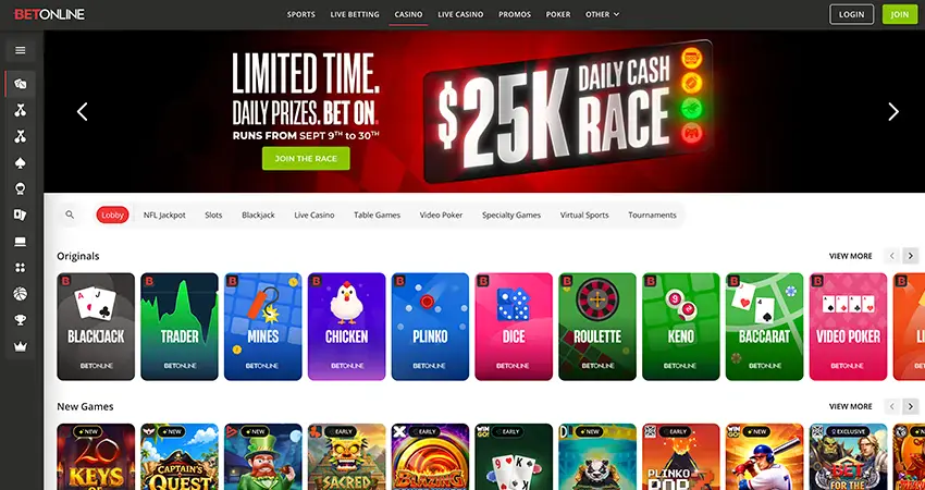 BetOnline Desktop Casino Interface