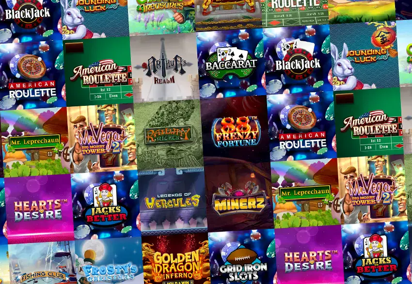 Bookmaker online casino lobby featuring slot, blackjack, roulette, and baccarat games with colorful icons and classic themes_