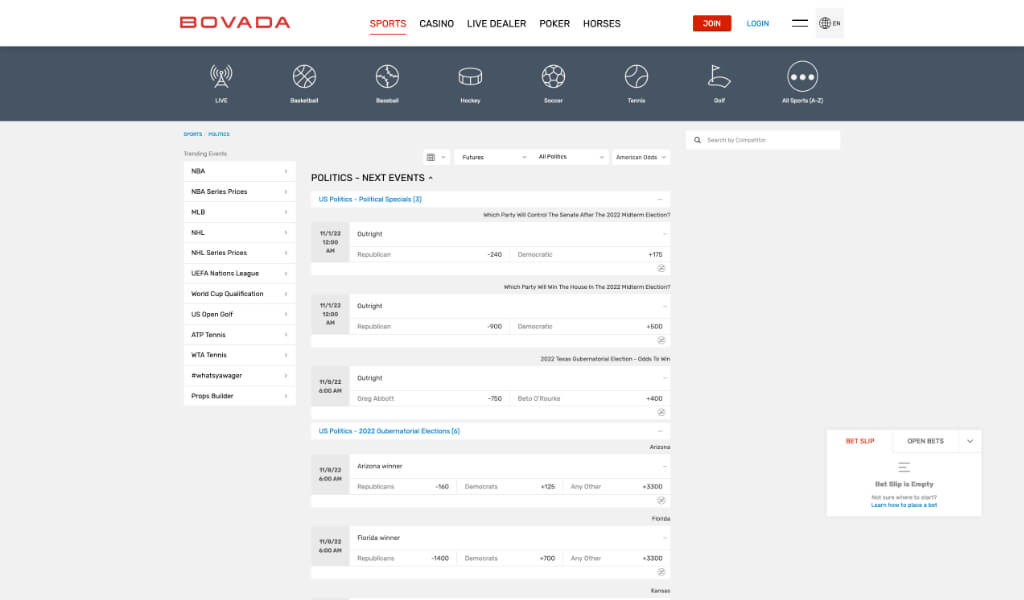 Bovada Politics betting odds and tips