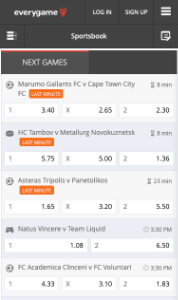 EveryGame sportsbook mobile screenshot