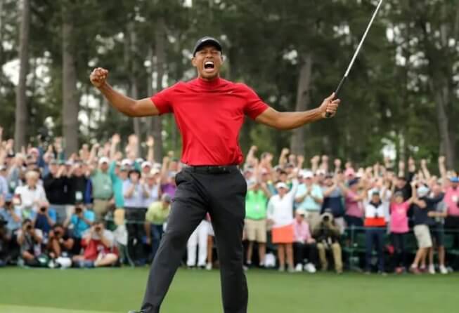 Tiger Woods celebrating